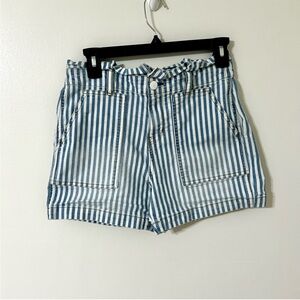 A.N.A Blue and White Stripe Denim Paperbag Shorts